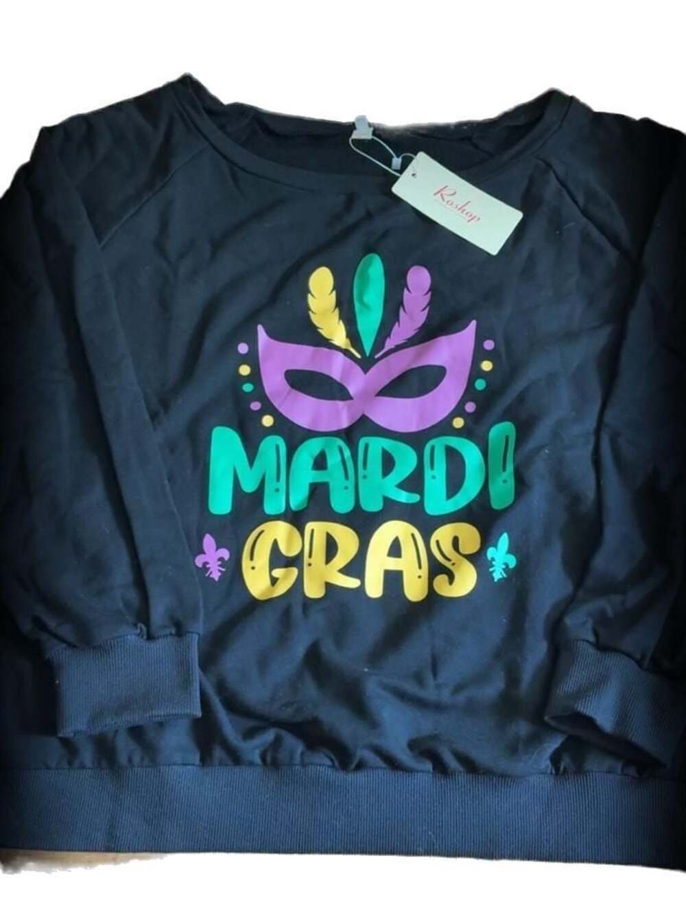 Roshop Mardi Gras Graphic Sweatshirt Black Size XL